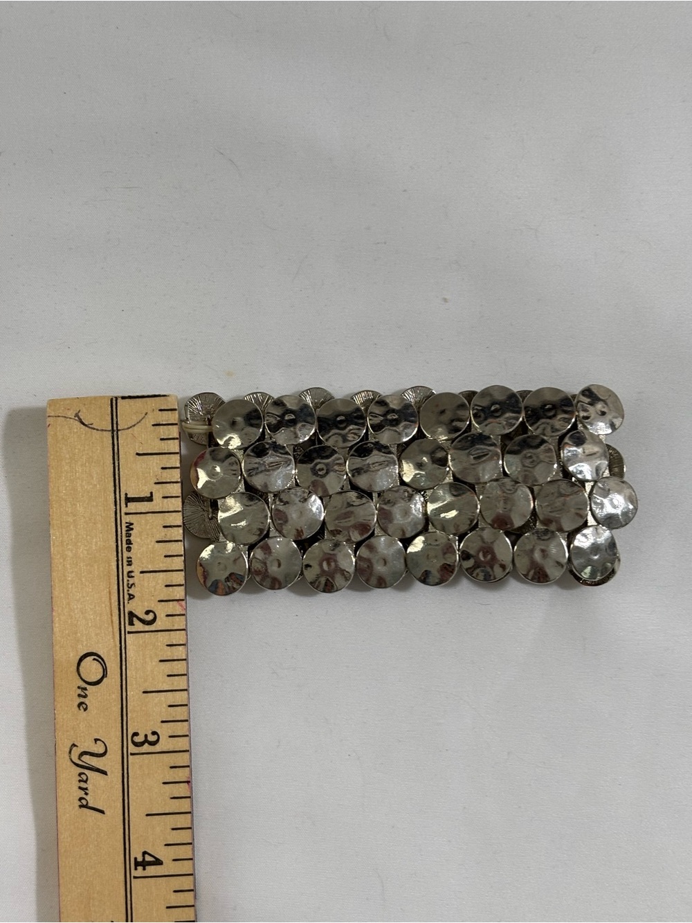 Vintage Silver tone Disc Link Stretch Bracelet 2” wide - Picture 2 of 2